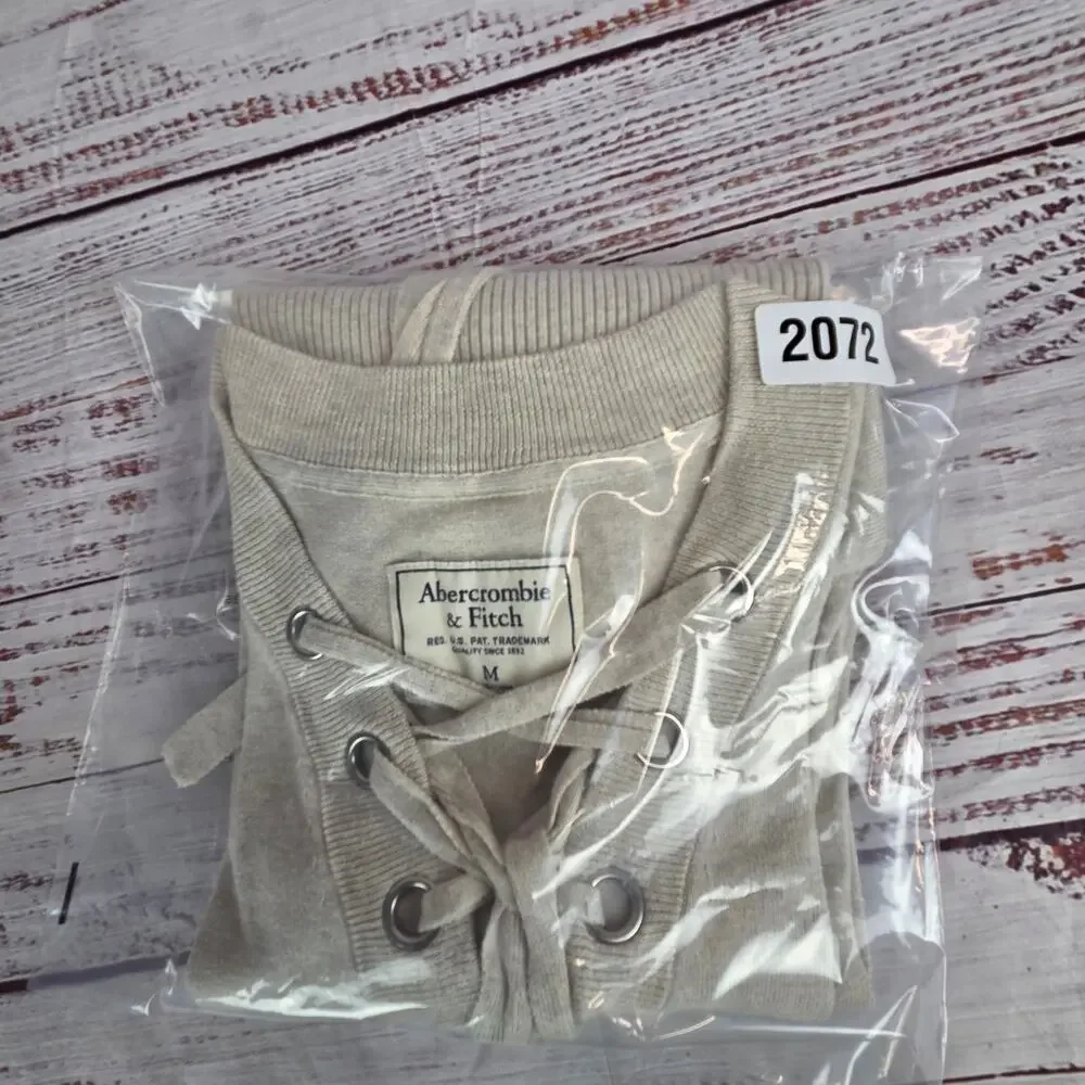 Abercrombie & Fitch Retro Lace up V-Neck Tan Sweater M Chic Minimalist Neutral